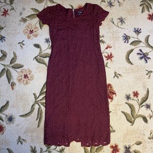 ROZ•ALI, RED RUSTIC LACE PATTERN DRESS